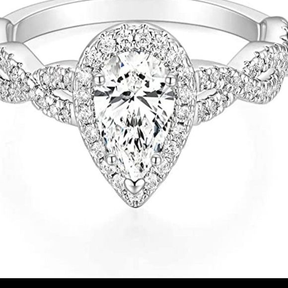 TIGRADE 1.5CT Engagement Ring for Women Teardrop Cubic Zirconia Wedding Band - Picture 1 of 5
